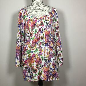 White with multi color floral floaty top 3/4 sleeve fairycore cottagecore M